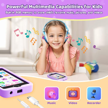 Kids Smart Phone for Girls, 4.0'' Touchscreen Learning Music Puzzle-games Toddler Phone for Kids Ages 3-9, Dual Camera,Built-in