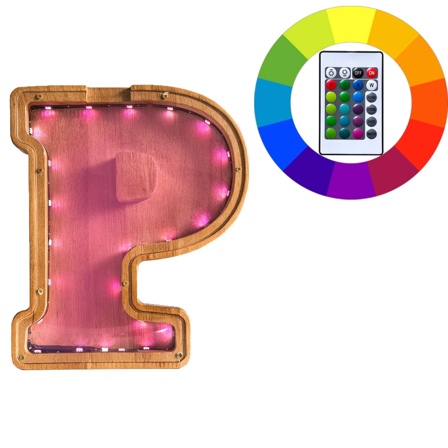 Wooden Letter Piggy Bank for Kids,9inch Kids Money Bank with LED Lights, Alphabet Coin Jar(A-Z), Birthday Gift for Kids, Toys fo