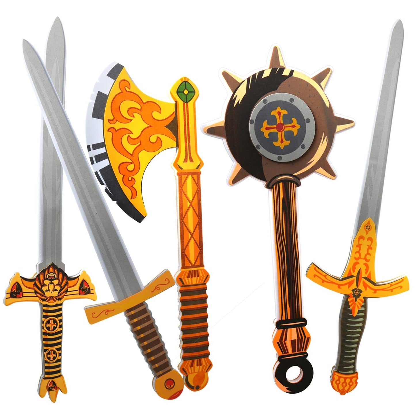 lausomile Foam decorative replica blades  Playset Toy for Boys - 17 inch Foam Golden Axe Hammer for Kids Play  Pack of 5 Warrior  Pretend Playset Play Soft Warrior Toy for Boys Kids Gift