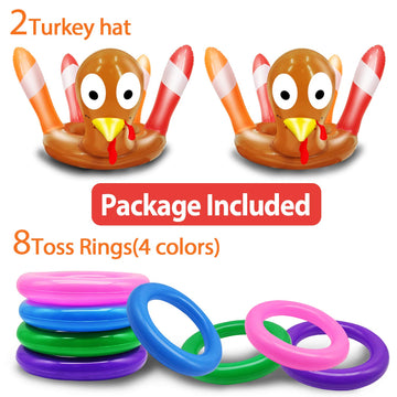 2 Pack Thanksgiving Ring Toss Games Toys for Kids Thanksgiving Inflatable Turkey Hats Toss Games Thanksgiving Family School Part
