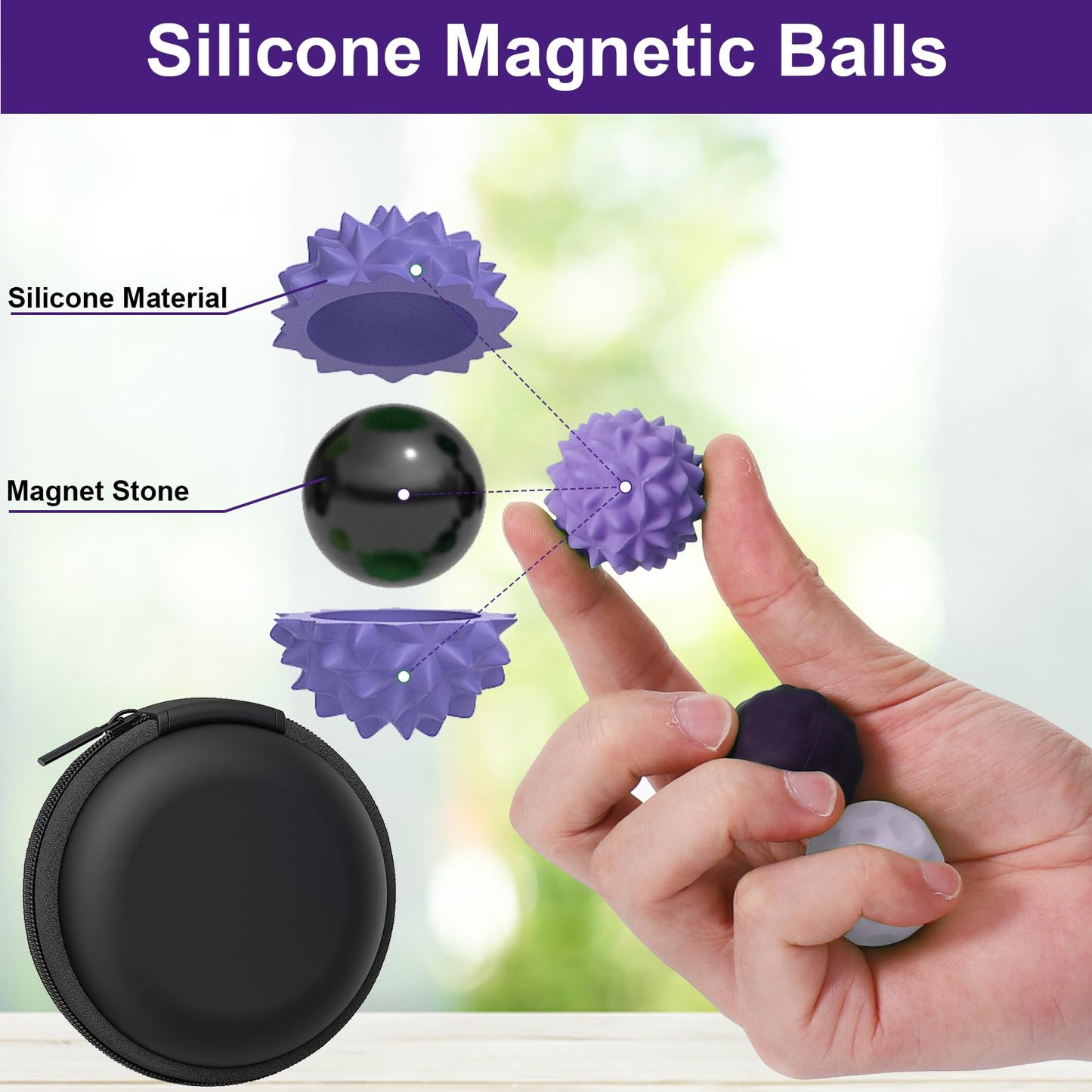 Busoha Silicone Magnetic Fidget Balls - 4 Pack Silicone Stress Relief Balls Stone For Adults Sensory Travel Toys For Calming,Str