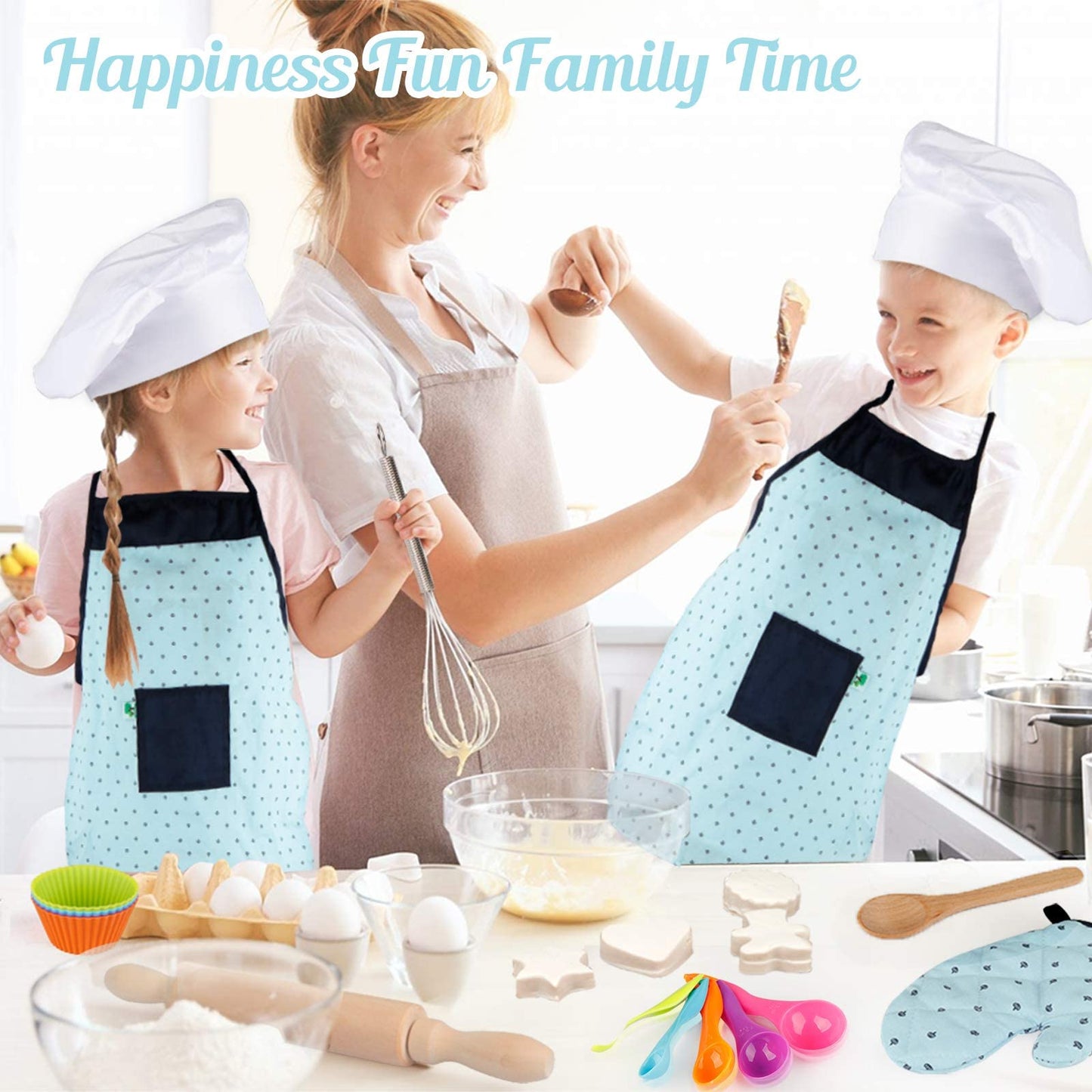Vanmor Kids Basic Cooking And Baking Sets, 26 Pcs Kids Baking Sets With Kids Chef Hat And Apron For Girls Boys Toddler Dress Up