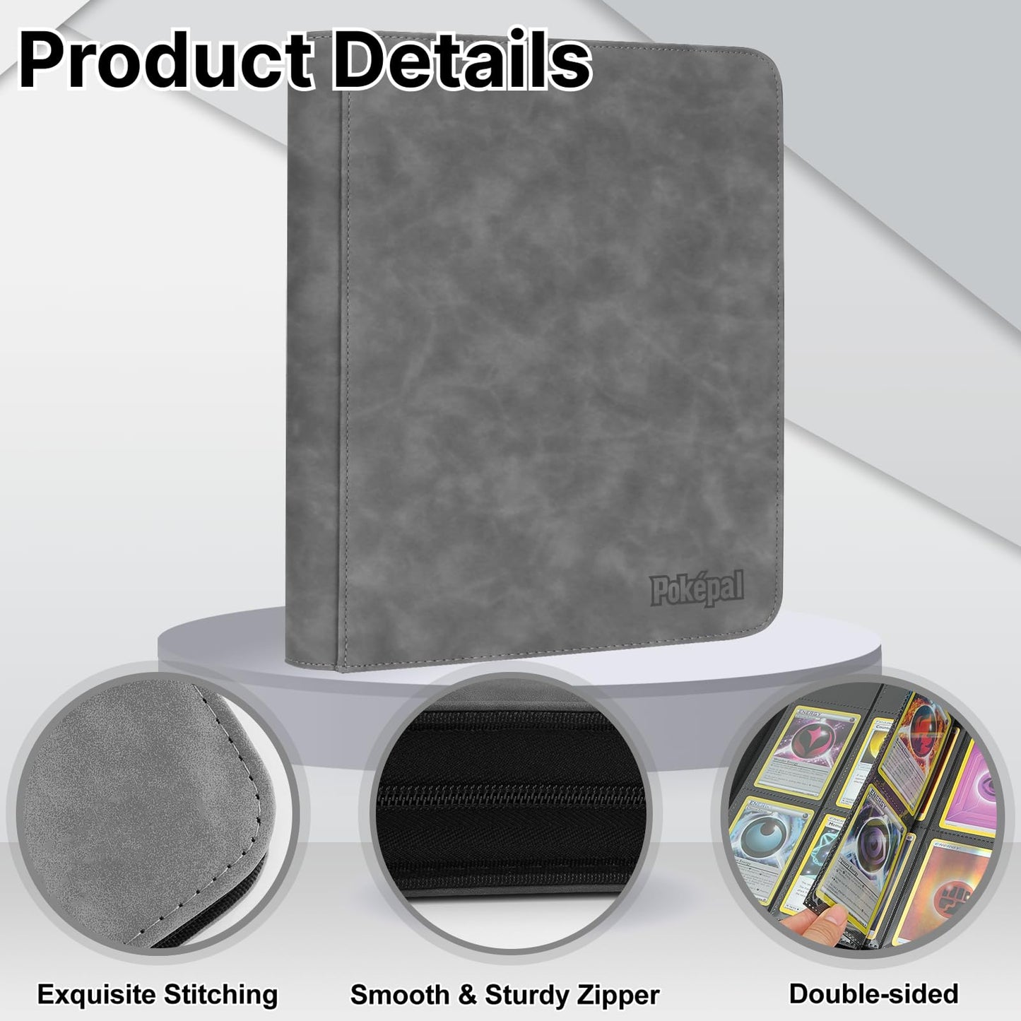 Pok?pal Trading Card Binder  12 Pocket Card Album Folder Collection Binder Hold Up to 720 Cards  enhanced Book Durable Zipper  Collector Holder for TCG/MTG/OPCG/YGO Sports Cards (Grey)