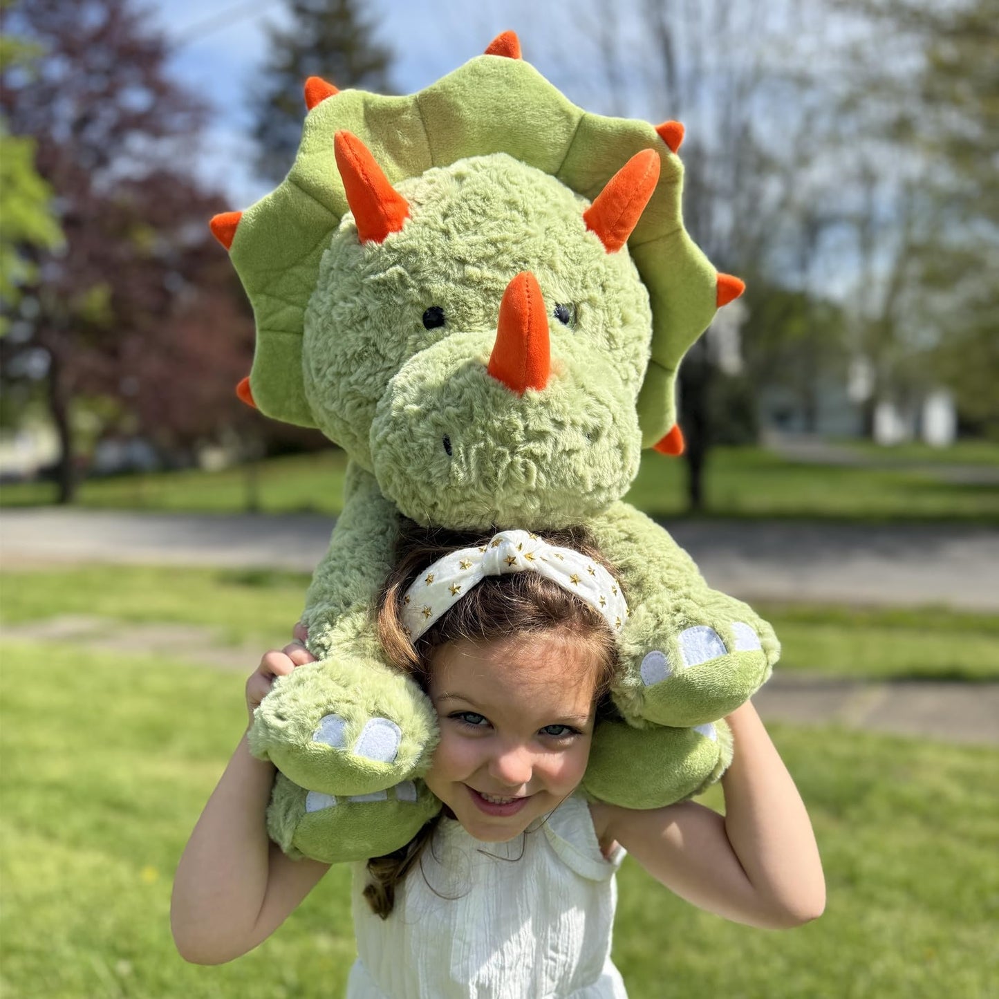 Tezituor 24inches Green Dinosaur Stuffed Animals  Large Stuffed Dinosaur Triceratops Plush Toys  Hugging Soft Dino Plush Pillow for Kids mature-themed