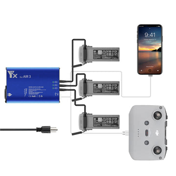 Hanatora Parallel Fast Charger for DJI Air 3,Rapid simultaneous Battery Charging Hub,Multi Drone Charge Accessories