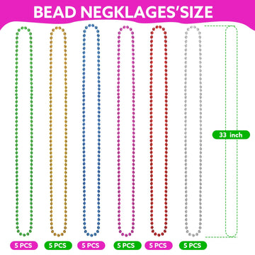 Biubumtu Mardi Gras Beads, 30Pcs Colorful Bead Necklace, 6 Kinds of 33'' Beaded Necklace Bulk Costume Stuff, Festival Parade Thr