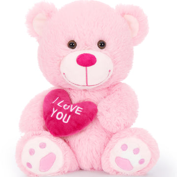 Maogolan Small Teddy Bear With Red Heart, I Love You Valentines Teddy Bear Stuffed Animal Pink,Velvet Red Heart Bear Gift For Ki