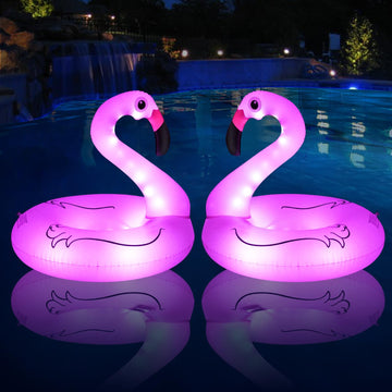 Flyfreeu Flamingo Inflatable Pool Floats With Lights, Solar Powered Flamingo Pool Floats For Adults, 42 Inch Pool Float Lake Bea