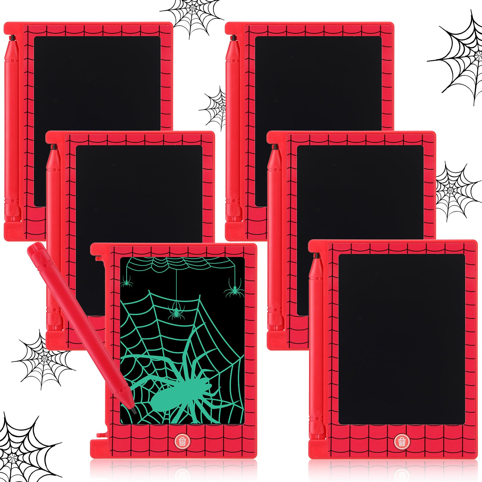 Nezyo 6 Pcs Spider Web Party Favors, Mini LCD Writing Tablet for Kids, 4.6 Inch Spider Web Doodle Board Drawing Tablet Erasable 