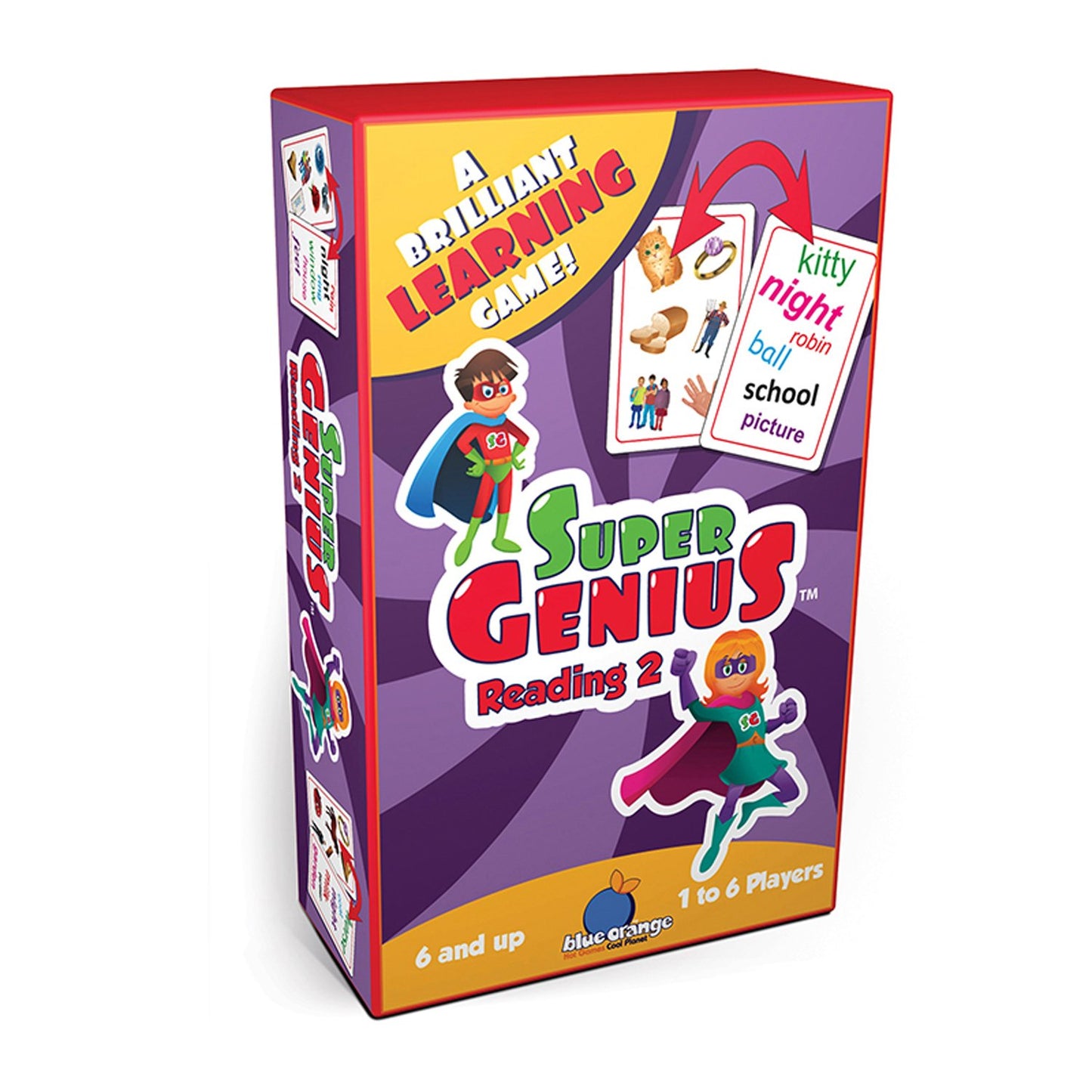 Super Genius Reading 2 Matching Card Game | 1-6 Players | Ages 6 And Up | Teacher Approved | Fun Flash Card Concentration Game For Kids | Increase Your Vocabulary | By Blue Orange Games