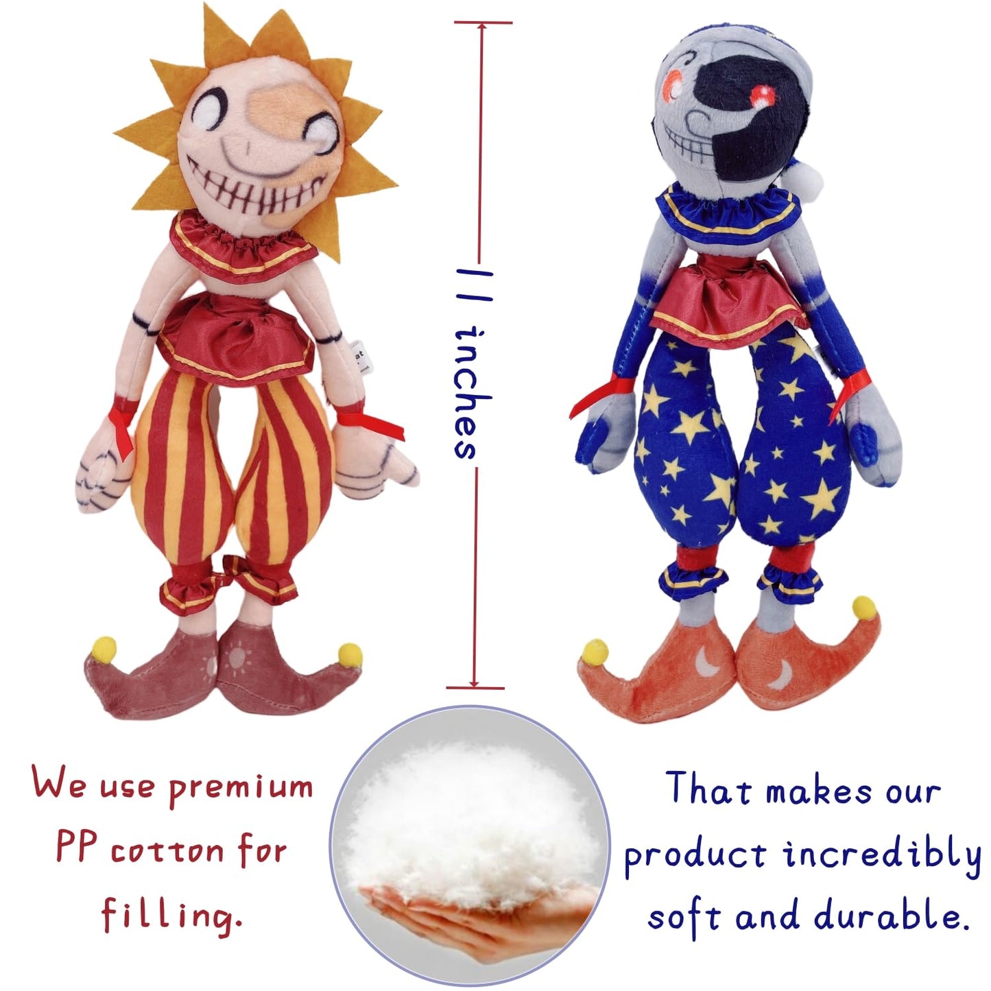 Plush Toy Set - 11-Inch Sun and Moon Clown Stuffed Animal Doll  Delightful 2-Piece Surprise (2PCS)