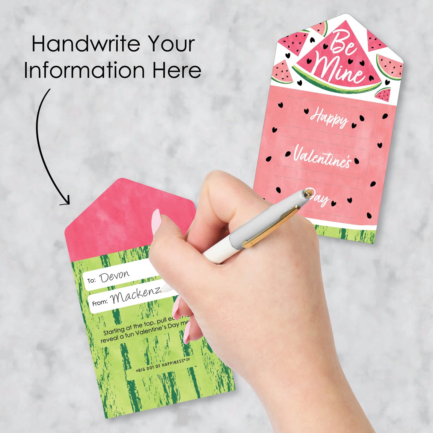 Big Dot Of Happiness Sweet Watermelon - Fruit Cards For Kids - Happy Valentines Day Pull Tabs - Set Of 12