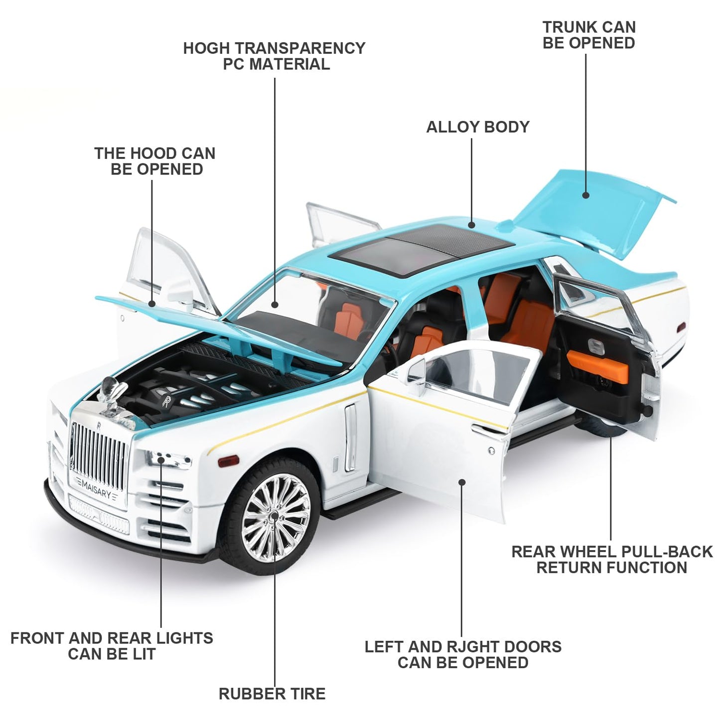 Toy Model Rolls Royce Phantom Car Toy for Boys, 1:22 Diecast Metal Model Pull Back Toy Car Phantom with Sound and Light, Gift To
