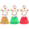 Gejoy 3 Set Grass Skirts for Kids Girls Elastic Hawaiian Hula Dancer Grass Skirt with Flower Leis for Luau Party Costume Set