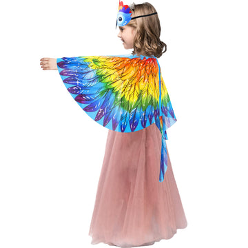 Irolewin Bird-Wings-Costume For Kids And Headband, Eagle-Parrot Dress-Up-Wings For Girls Boys Halloween-Party Favors (Red Yellow Orange)