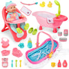 deAO Baby Doll Set, 25 PCS Accessories, High Chair & Crib, 14" Dolls, Pink, Model KB6008