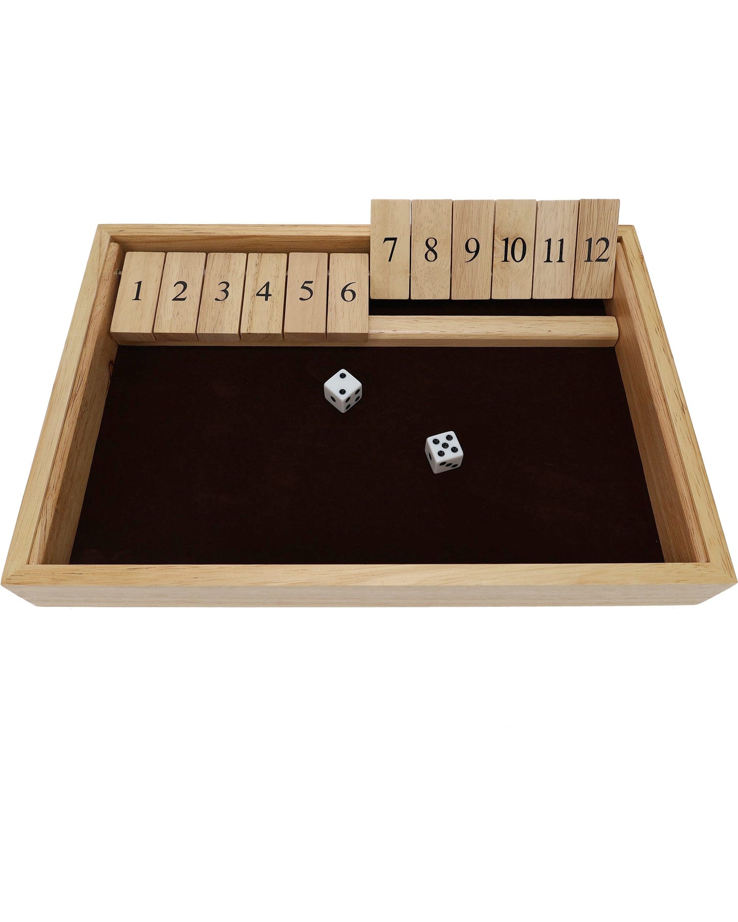WE Games Wooden Shut The Box - Close The Box Set with 12 Number Tiles & 2 Dice Games - 13.5    Natural Wood Finish