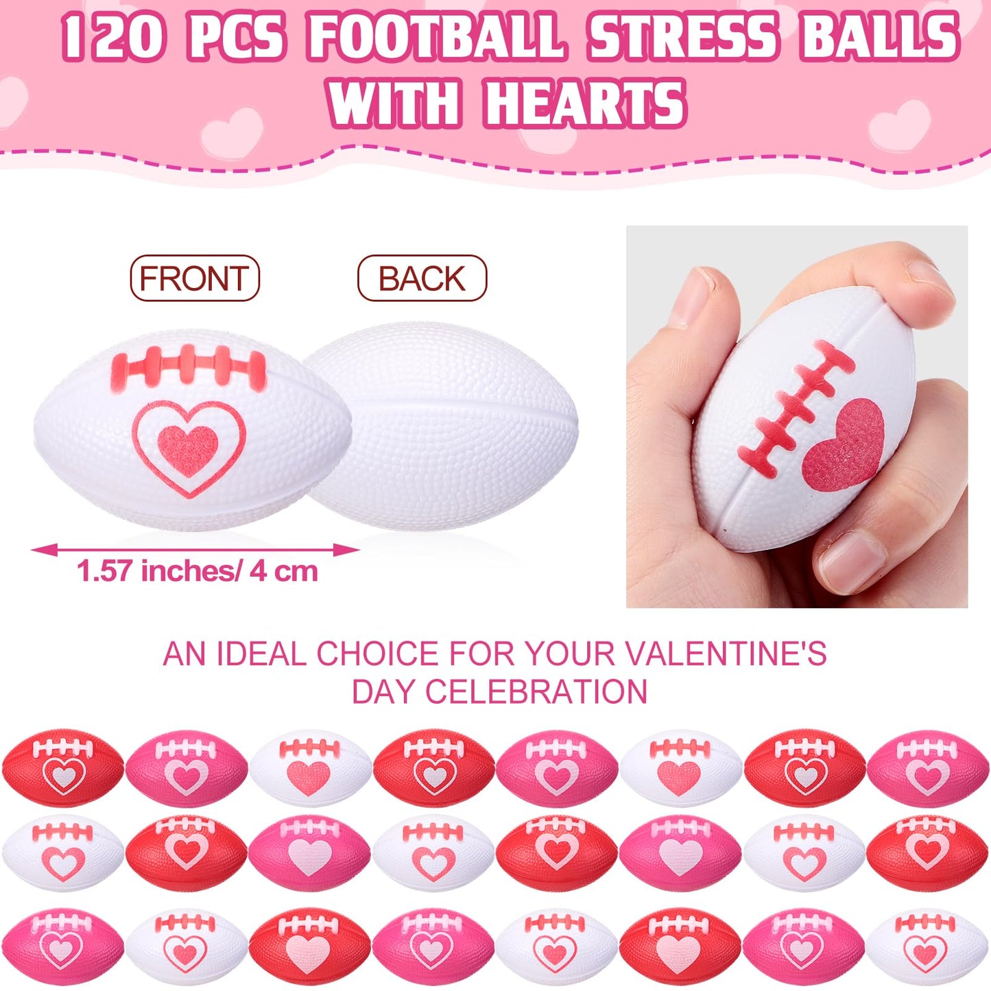 Simgoing 120 Pcs Valentine Football Stress Balls 1. 57'' Mini Football Squeeze Balls Bulk Valentines Gift Foam Toy Party Favors