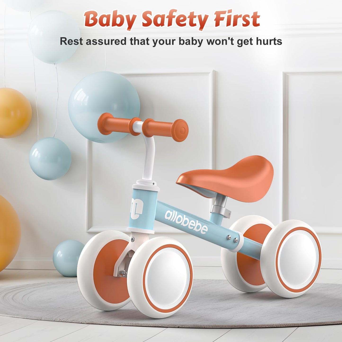 Allobebe Baby Balance Bike For 1 Year Old, Toddler Balance Bike, No Pedal Infant 4 Wheels Baby Walker First Birthday Gift, Mini
