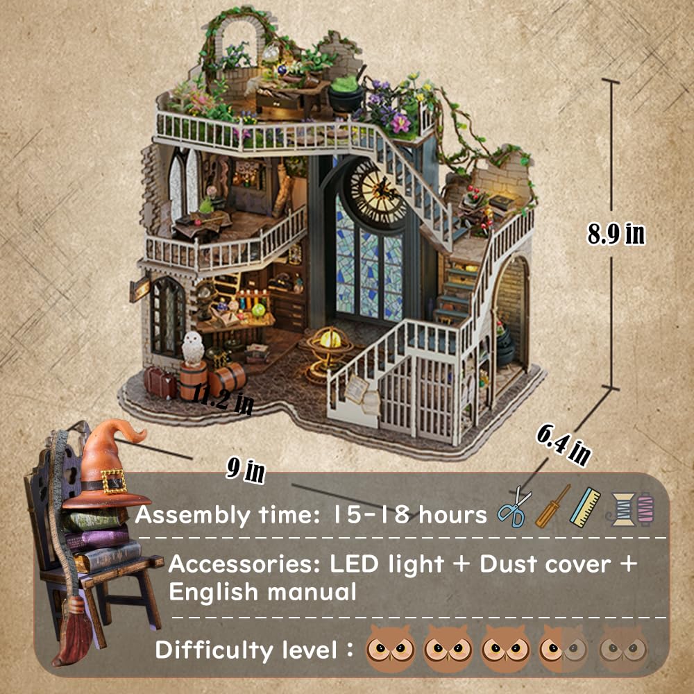 Lannso DIY Dollhouse Miniature Kit, Wooden Model with Dust Proof Cover, One Size, LV03 Color, Ideal Gift for Adults