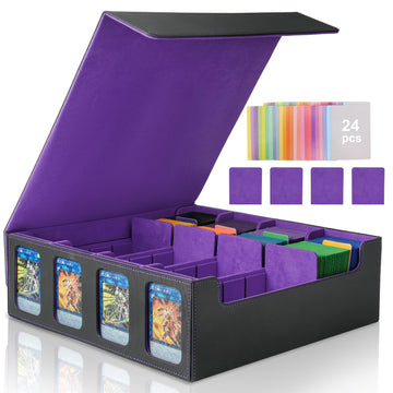 Card Storage Box For Trading Cards, 3000+ Mtg Deck Box With 24 Colorful Dividers & 4 Card Supports, Commander Card Collection Bo