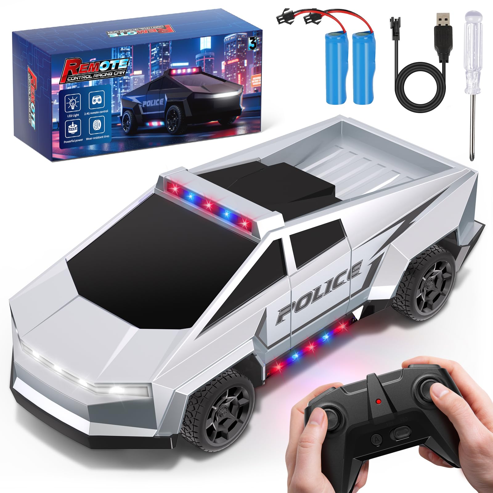 Innofans 1:22 Scale Remote Control Car, All Terrain RC Police Car Toys with 2.4 GHz Remote Control, Toy Trucks for Boys Aged 3 4
