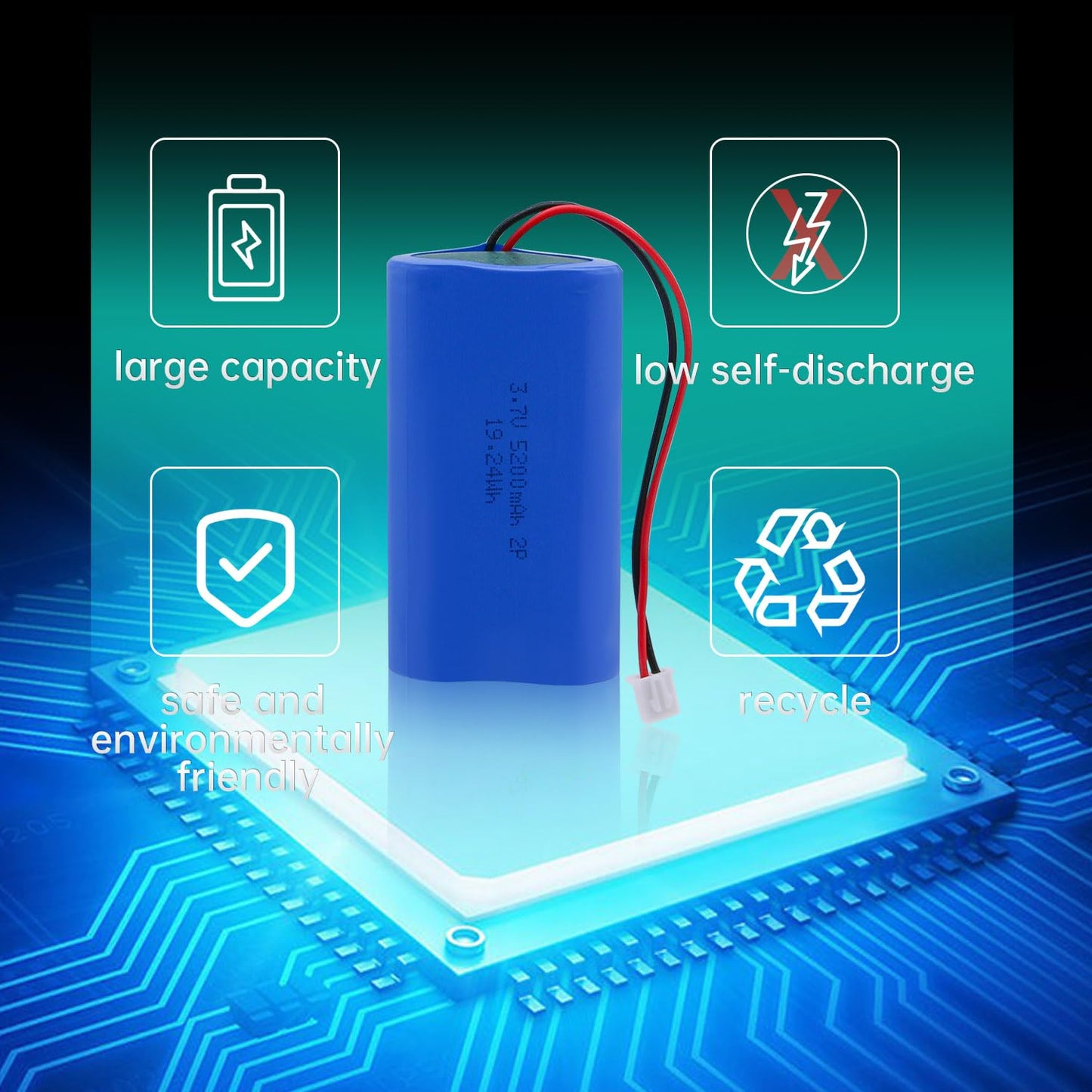 Qimoo 3.7V Lithium Batteries 5200mah Rechargeable Battery Pack Lithium Ion Batteries with XH2.54mm Connector 3.7 Volt Batteries