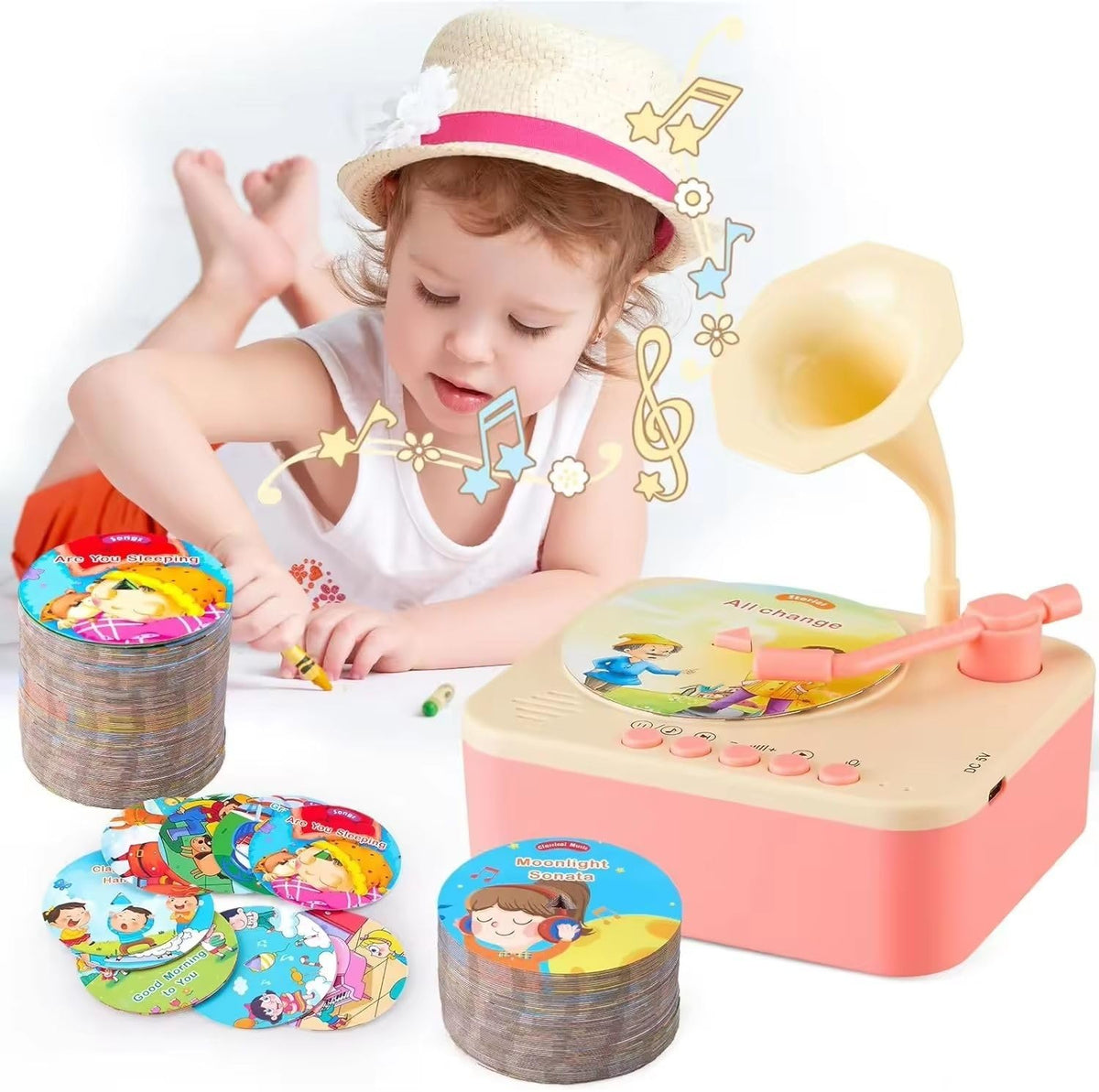 Crazybuy Phonograph Musical Toys 96 Cards Stories Songs & Music For Kids (Multicolor)
