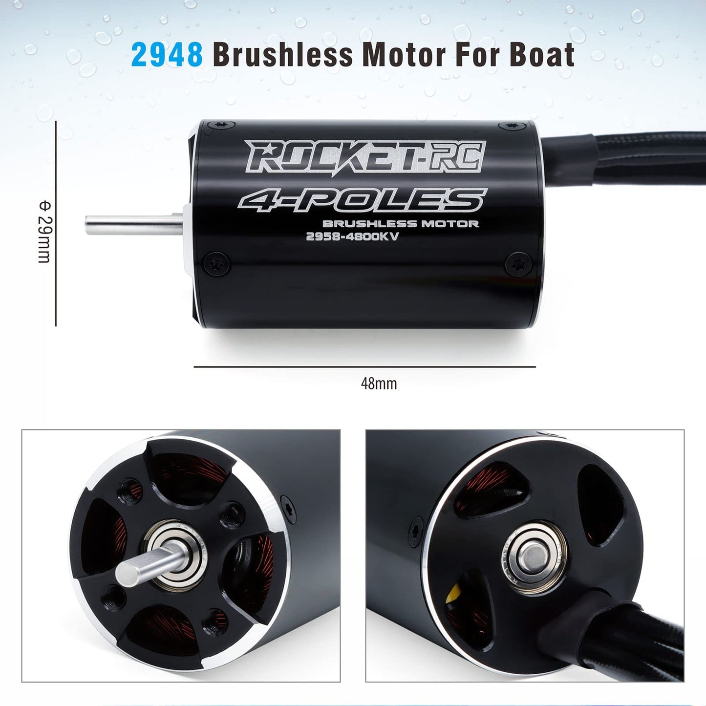 Product Image Surpass Hobby 2948 4800 KV Brushless Motor 4Pole with Water Cooling Jacket for RC Boat