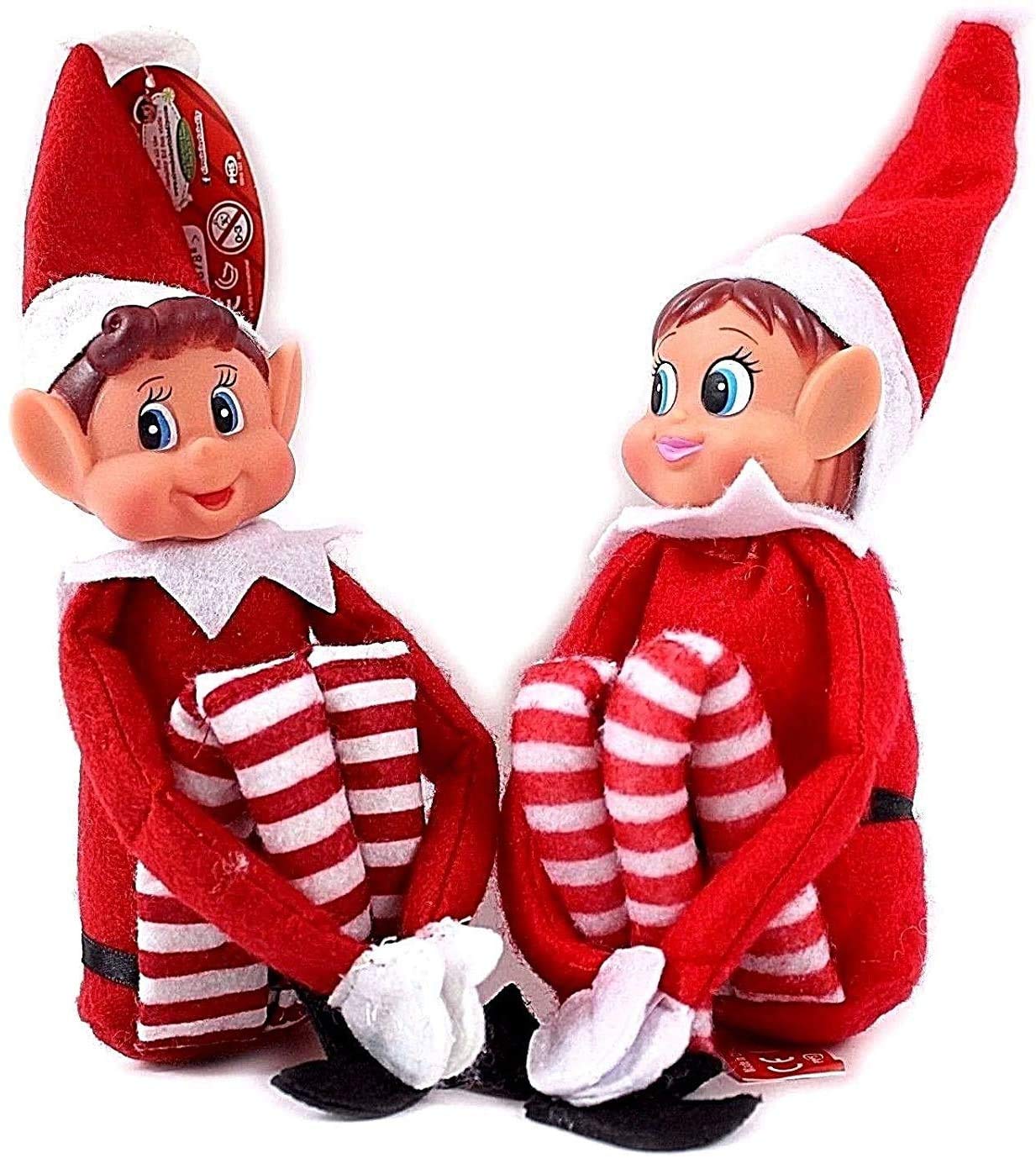 GLOW Wholesale Elfie & Elvie Set - Fun Plush Elves with Vinyl Faces, Red - Set of 2