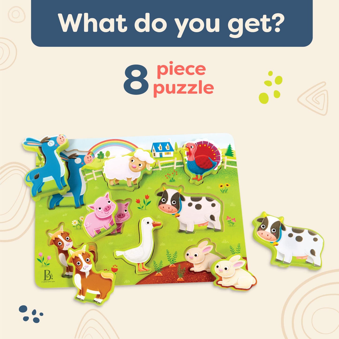 B. Toys- Peek & Explore - Farm Animals- Wooden Puzzle – Chunky Puzzle For Toddlers, Kids – Farm Animal Puzzle – Cow, Sheep, Pig & More – 2 Years +