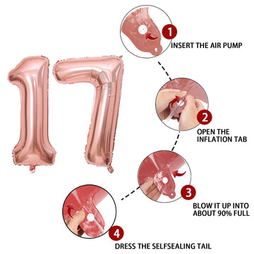 17 Number Balloon Rose Gold 40 Inch Big Foil Mylar 17Th Balloons For 17 Year Old Boy Girl Birthday Party Decorations Wedding Ann