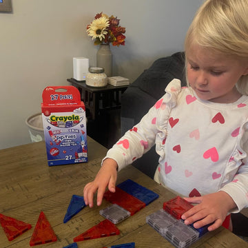 Createon Crayola Red, White & Blue Pip Magnetic Tiles 27Pc, Magnetic Kidsbuilding Toys, Stem Learning Travel Toys For Boys And G