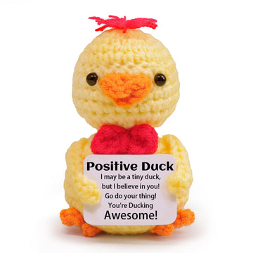 Mini Funny Positive Duck  Knitted Wool Duck Toy with Positive Card - Creative Cute Crochet Doll Emotional Support Cheer Up Keepspirit-inspired flavor Gift for Friends  Student  Christmas
