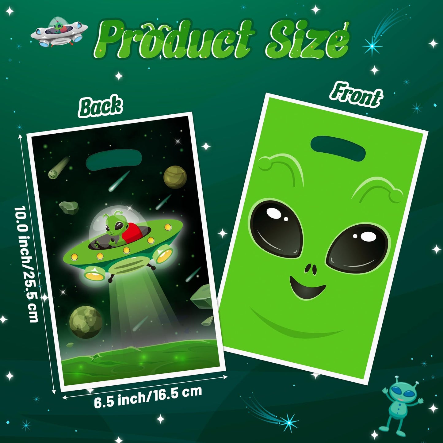 ArianQicult Alien Party Favor Bags - 50Pcs Fun Alien Party Gift Bags, Green Alien Goody Candy Treat Bags, Space Theme Party Deco