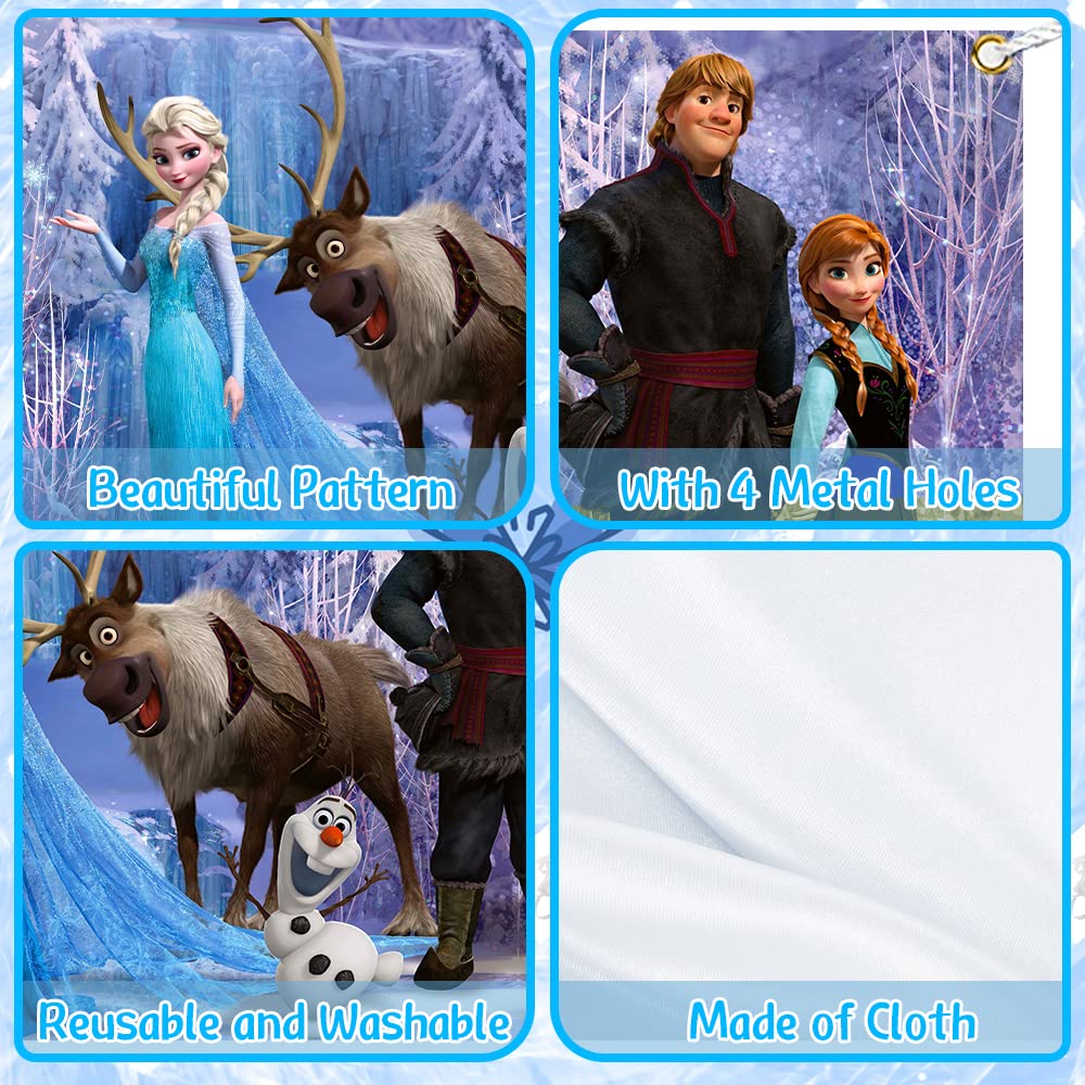 Frozen Birthday Backdrop For Girls Birthday Party Decoration, 6Ft*3.6Ft/180Cm*110Cm Frozen Birthday Background Wall Decorations,