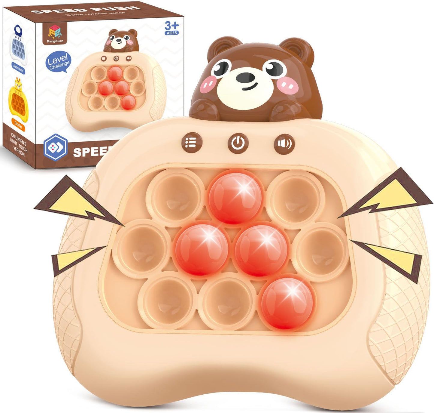 Fast Push Game Fidget Toys  Handheld Game Console  Bubble Game Console  Puzzle Game  Light up Push Game Kids Toys for Ages 3-12  Birthday for Boys Girls mature-themed (Brown Bear)