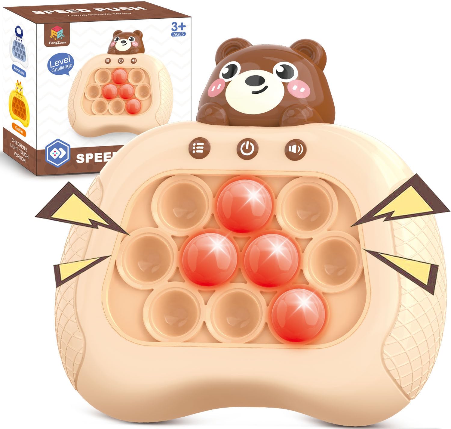 Fast Push Game Fidget Toys  Handheld Game Console  Bubble Game Console  Puzzle Game  Light up Push Game Kids Toys for Ages 3-12  Birthday for Boys Girls mature-themed (Brown Bear)