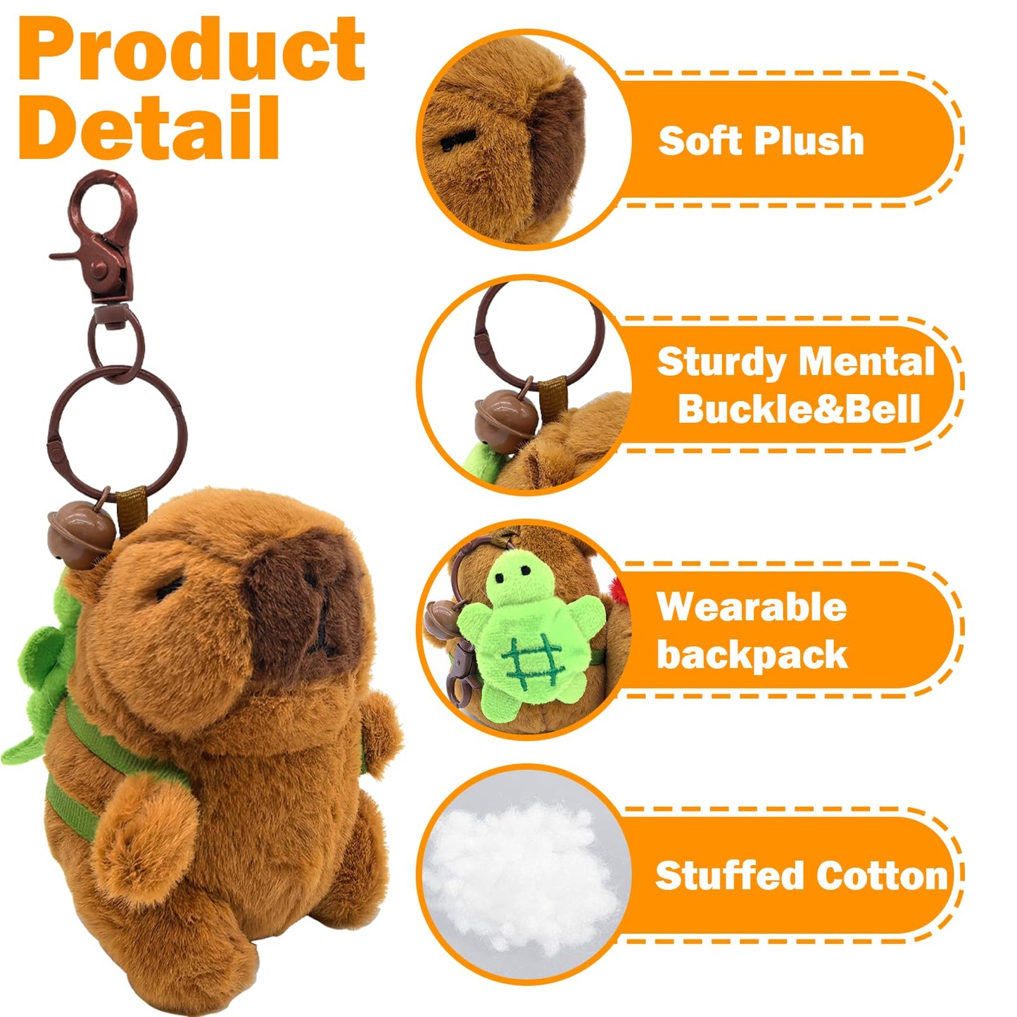 Wueuru 4 Pcs Capybara Plush Keychain Toy,Valentines Day Gift Capybara Stuffed Animals 4'' Cute Capybara Plush Toy Doll Key Chain