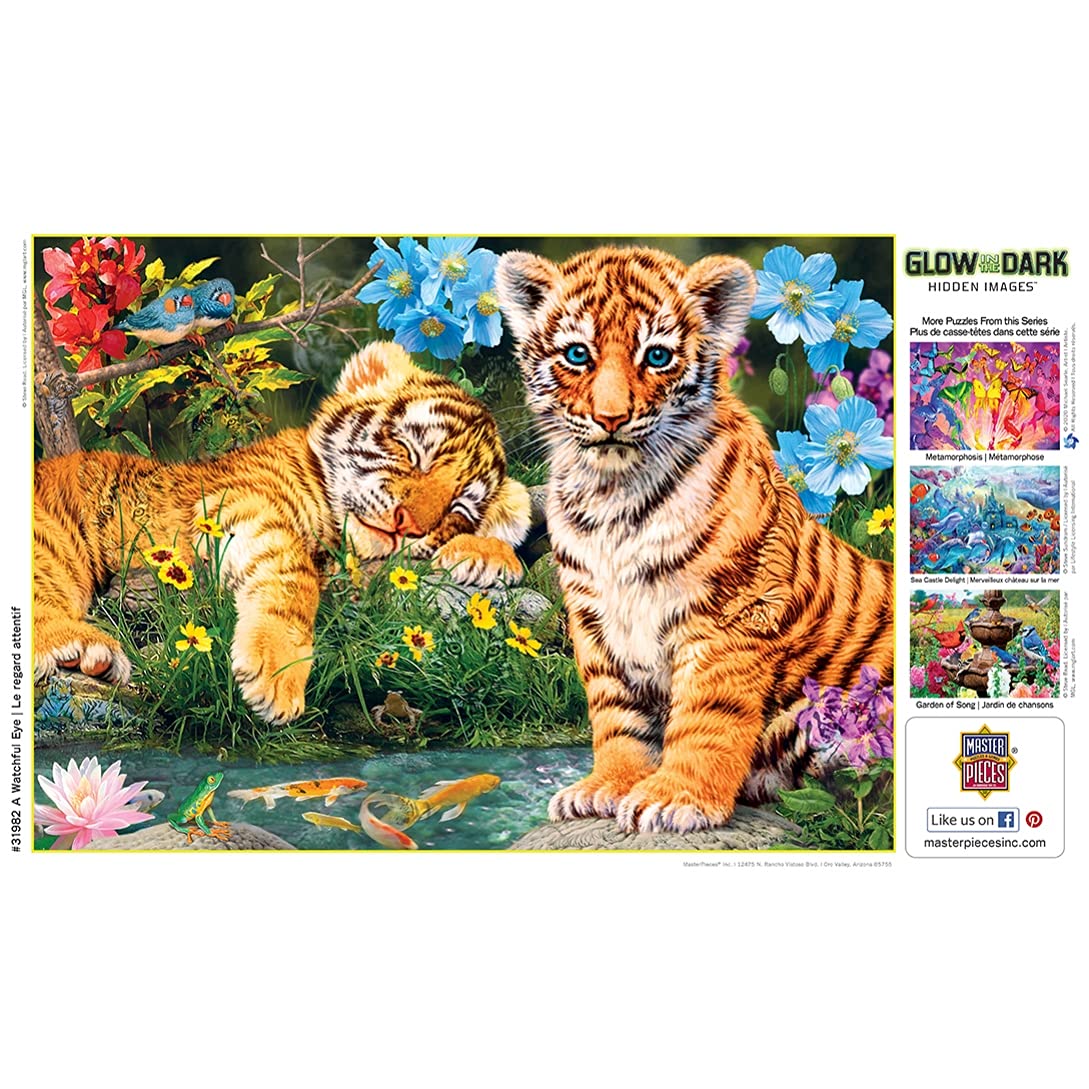 Masterpieces - 500 Piece Jigsaw Puzzle, Glows In The Dark, Hidden Images, A Watchful Eye, Fun For Adults, Family, Kids, 15' X 21'