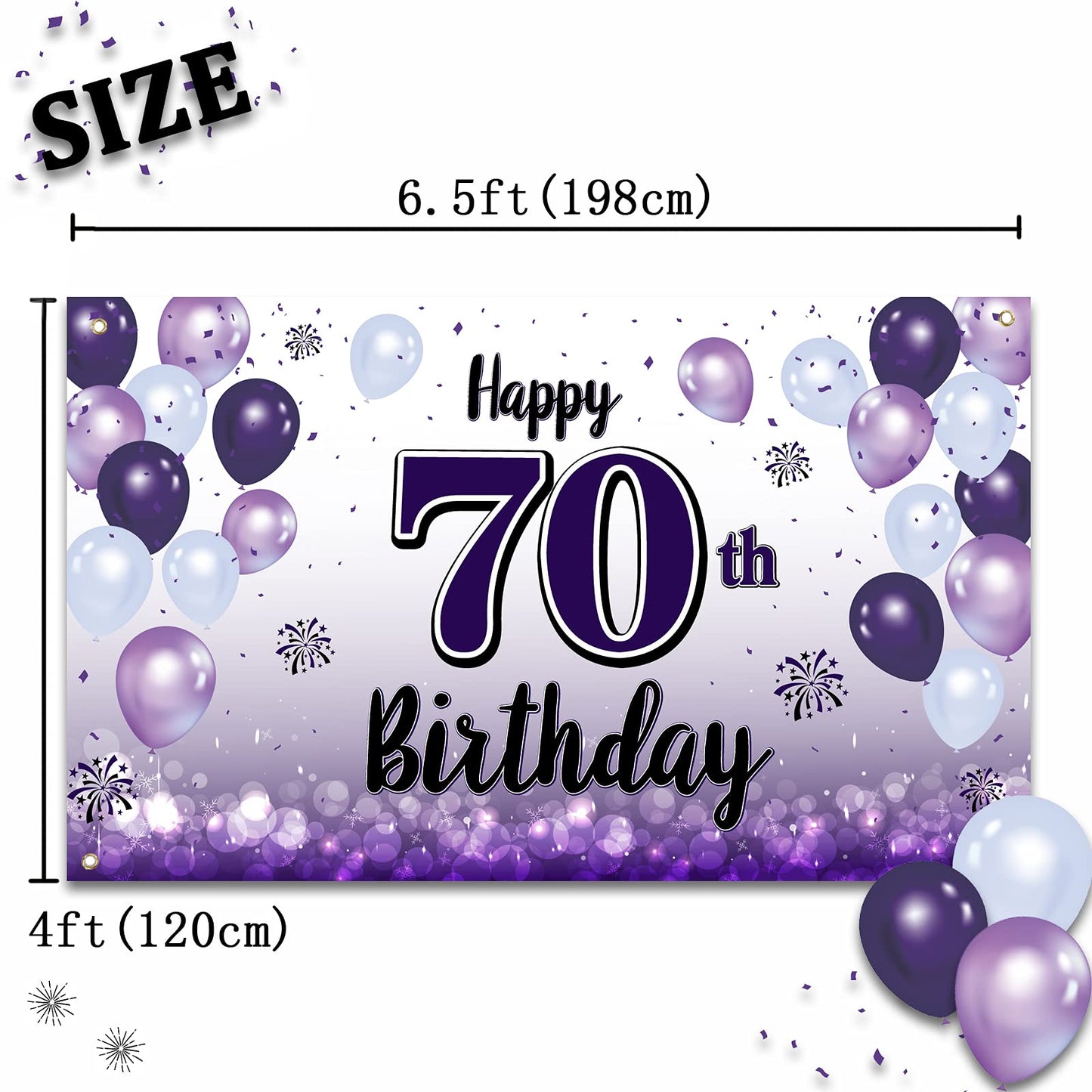 LASKYER 70th Birthday Decorations - Purple Balloon Banner, Polyester Backdrop Sign, Cheers to Seventy Years, Model P-BH-70