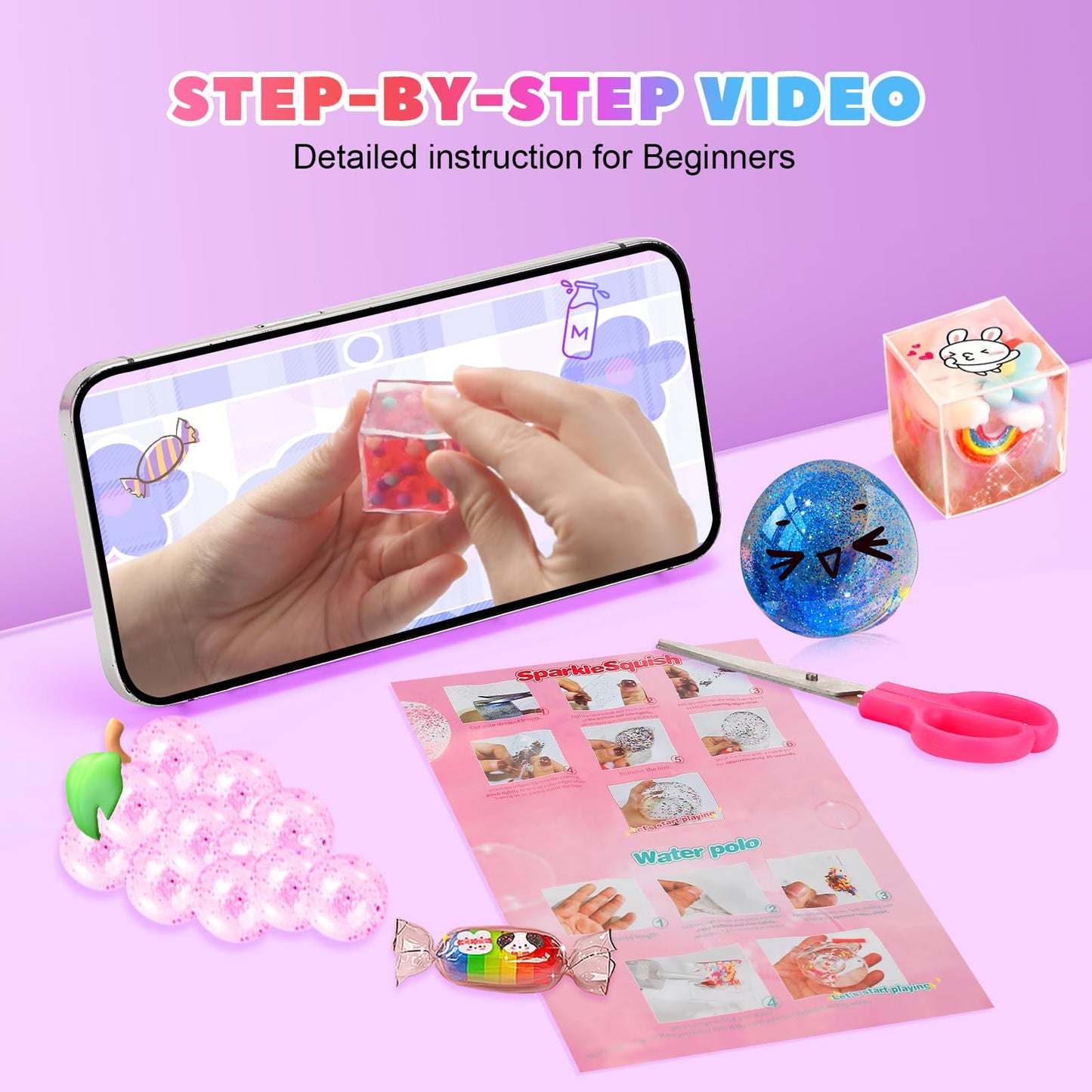 Lokuc Nano Tape Bubble Kit For Kids, 19.7Ft Nano Tape With Box, Nano Tape Squishy Maker Kit With Glitter, Clay, Beads, Stickers