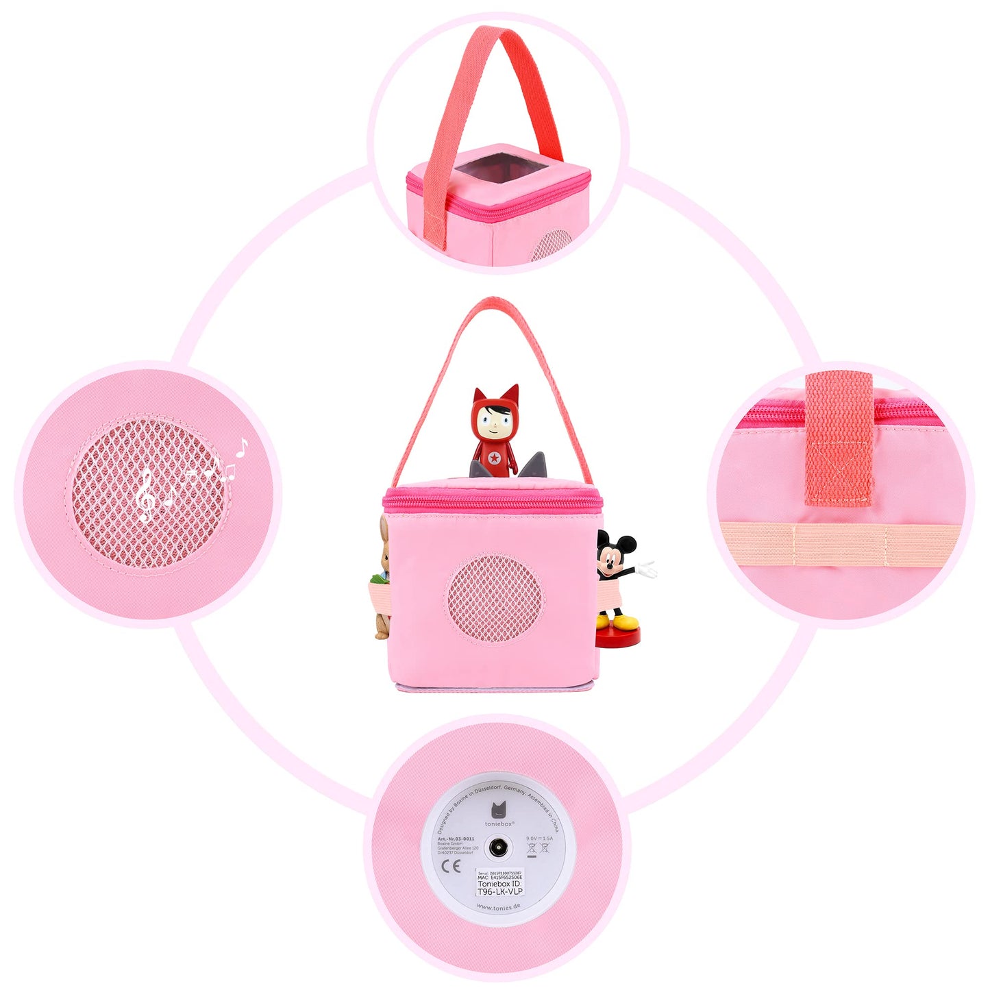 Annmore Carrying Case For Audio Player, Compatible With Toniebox And Figures, Pink