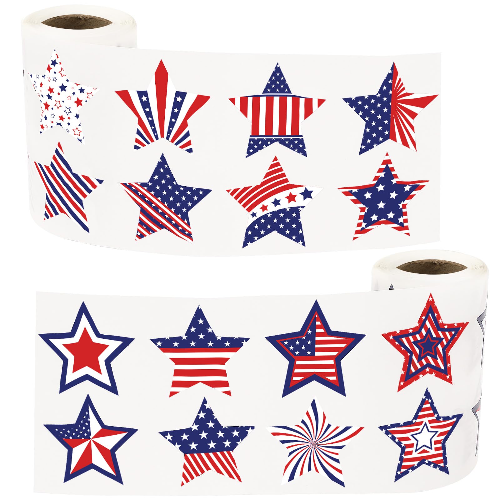 FEBSNOW Patriotic American Flag Stickers, 600 Pcs 2 Roll Fourth of July Red White Blue Star Stickers Self Adhesive Labels for In