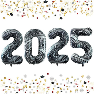 Goer 42 Inch 2025 Foil Number Balloons For 2025 New Year Eve Festival Party Supplies Graduation Decorations (Marble Black)