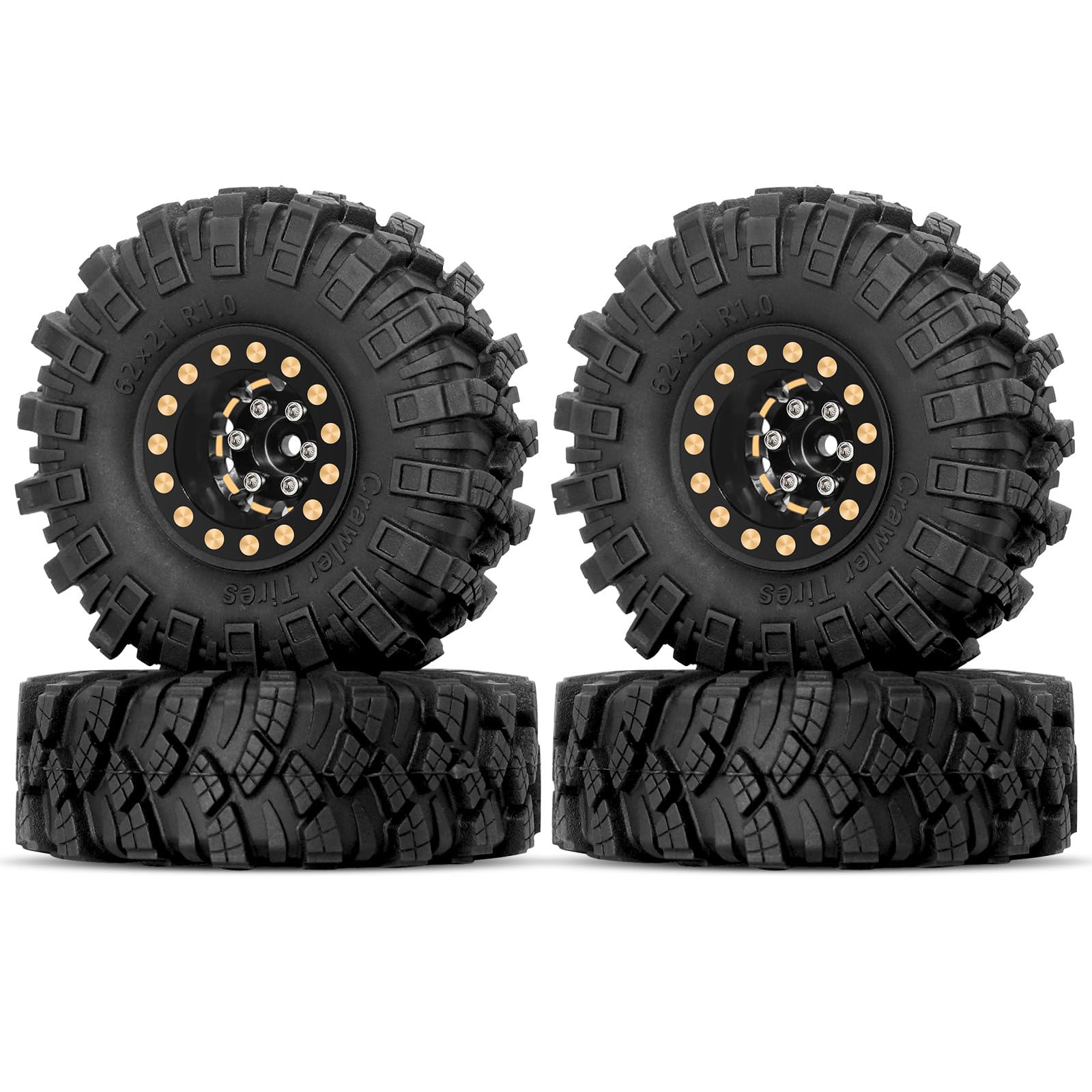 OGRC 1.0 RC Wheel and Tires Brass Negative Offset 7mm Wheels with New Compound 1.0 Tires for 1/18 TRX4M 1/24 SCX24 C10 JLU Deadb