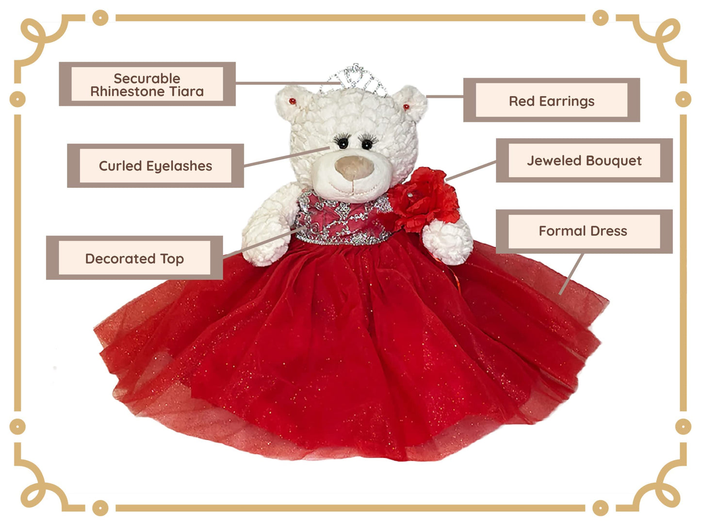 KINNEX COLLECTIONS SINCE 1997 20 Quince Anos Quinceanera Last Doll Teddy Bear with Dress (Centerpiece) ~ B16631-34G (Champane)