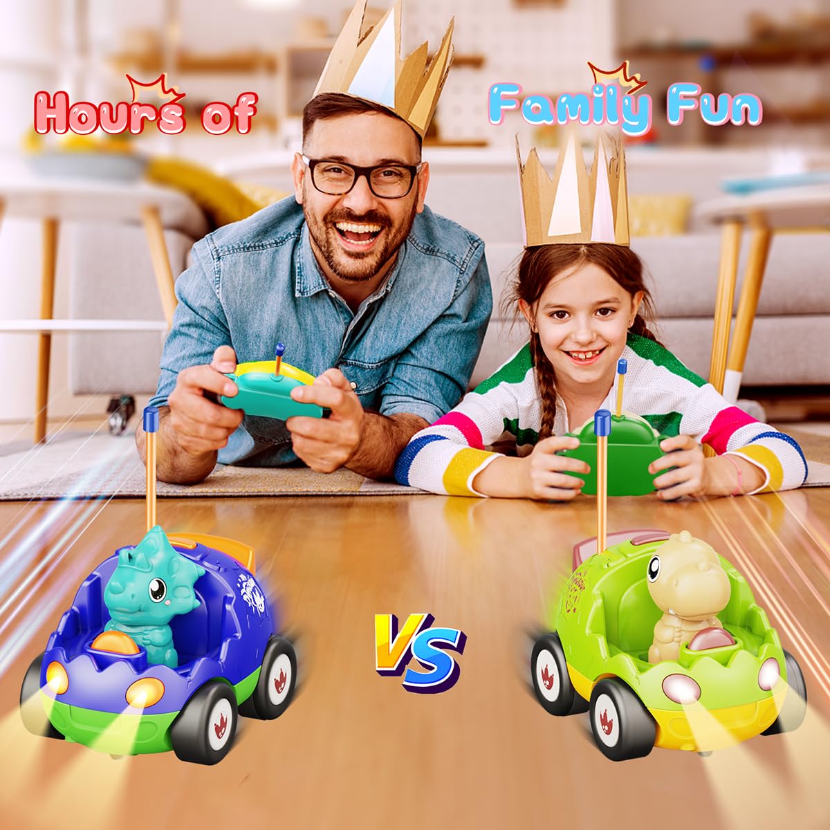 Dinosaur Toys for Kids 3-5, 2 Pack Remote Control Car Toys for Toddlers, Dinosaur RC Car Toys with Music and Lights, Xmas Gift,