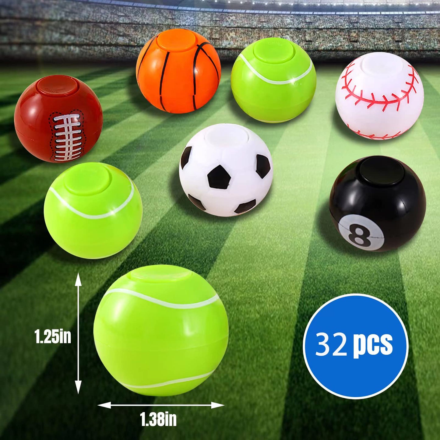 32 Pcs Mini Fidget Spinners Sports Balls Toys For Kids, Goodie Bag Stuffers Treasure Box Toys For Classroom Prizes, Soccer Balls