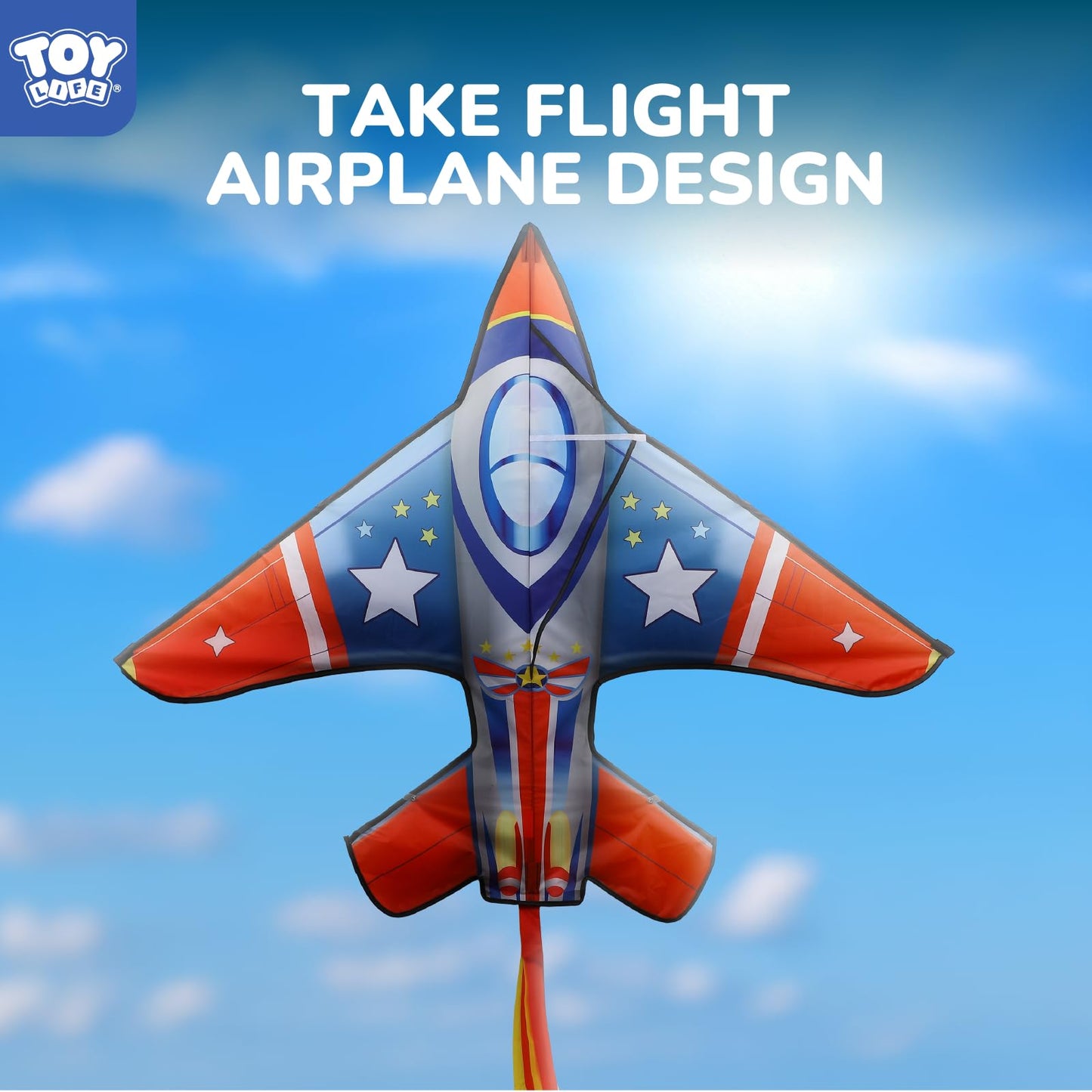 TOY Life Kites for Kids Ages 4-8  Kite mature-themed  Easy to Fly Large Fighter Jet Kite for Outdoor Fun  Durable Ripstop Fabric with 300ft String  Perfect Beach & Park Toy for Boys & Girls